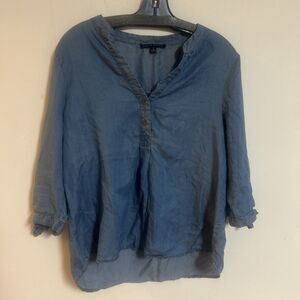 Haute Monde Blue Boho Blouse Size L Casual Coastal Linen Look Top